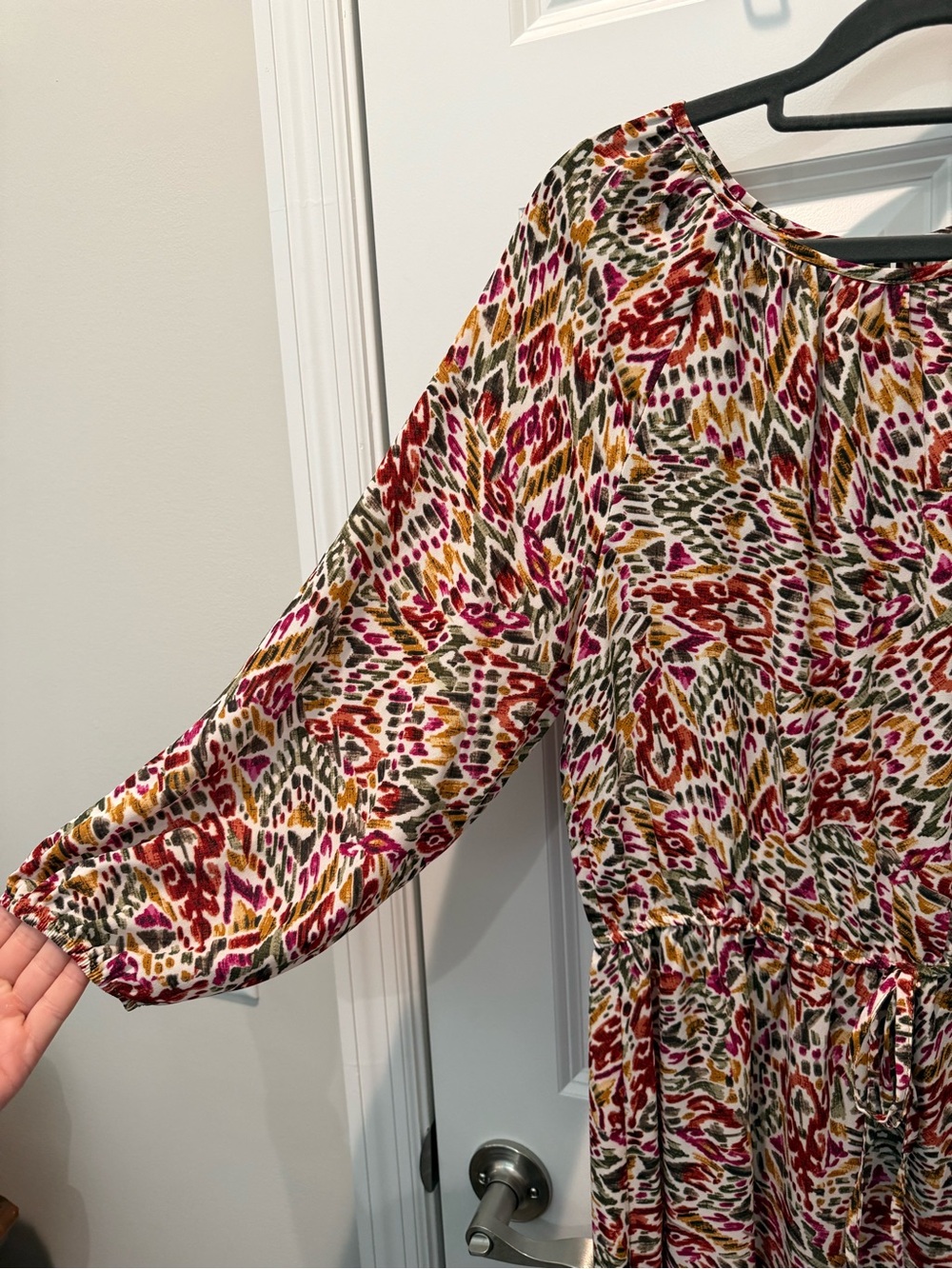 Cato Geometric Print Dress in Pink, Mustard, Olive—Medium - Picture 3 of 7